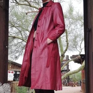 Split End Ltd. 1970's Vintage Red Leather Trench Coat